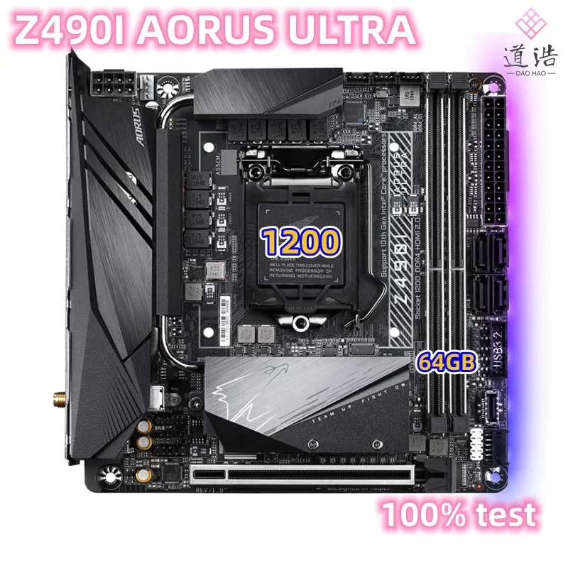 Z490I AORUS ULTRA 마더보드64GB 2xM.2 DP HDMI LGA 1200 DDR4 Mini-ITX Z490 메인보드 완전 WorkMA 리퍼