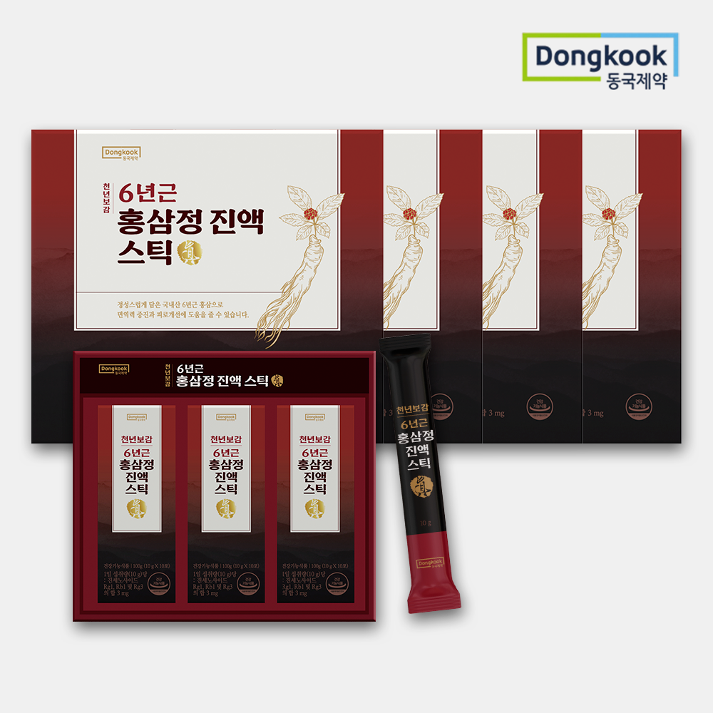 [총120포] 동국제약 천년보감 프리미엄 국내산 6년근 홍삼정 진액스틱 300g, 4개 - 상품 이미지