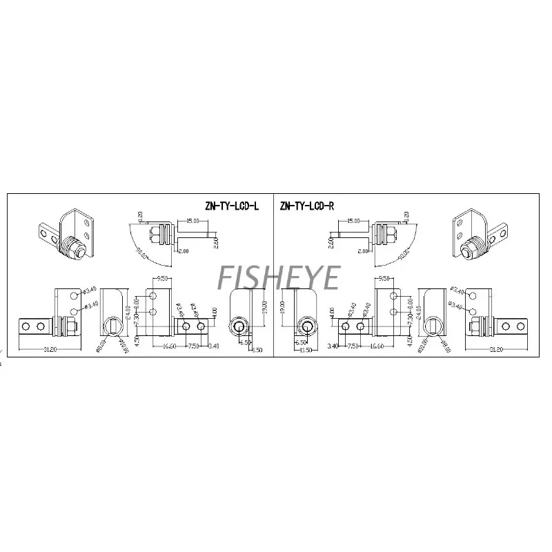 FISHEYE는 왼쪽 오른쪽 브래킷을 마음대로 정지할 수 있으며 샤프트 토크 힌지 0 5 10KGF CM 옵션2PCS을 댐핑할 있습니다.