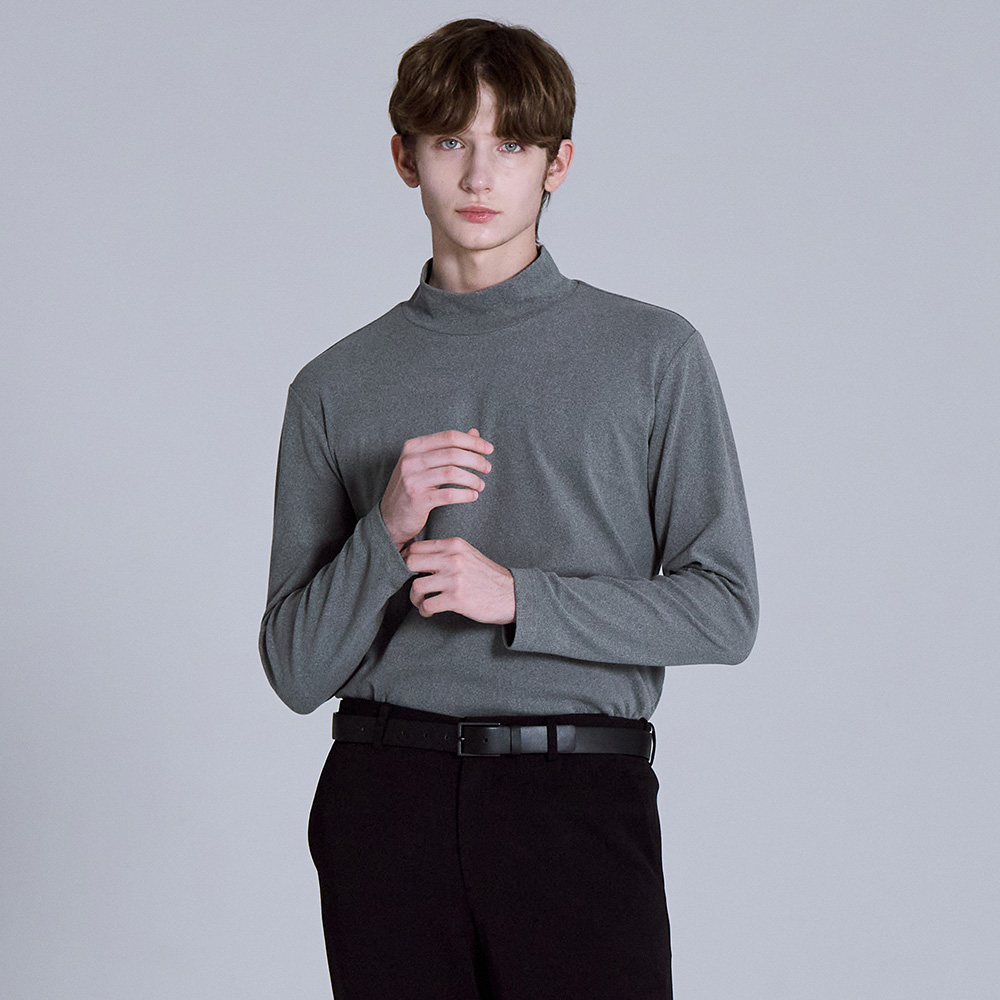 베이직하우스 폴리스판 양면 하프넥 긴팔 티셔츠 제품 이미지