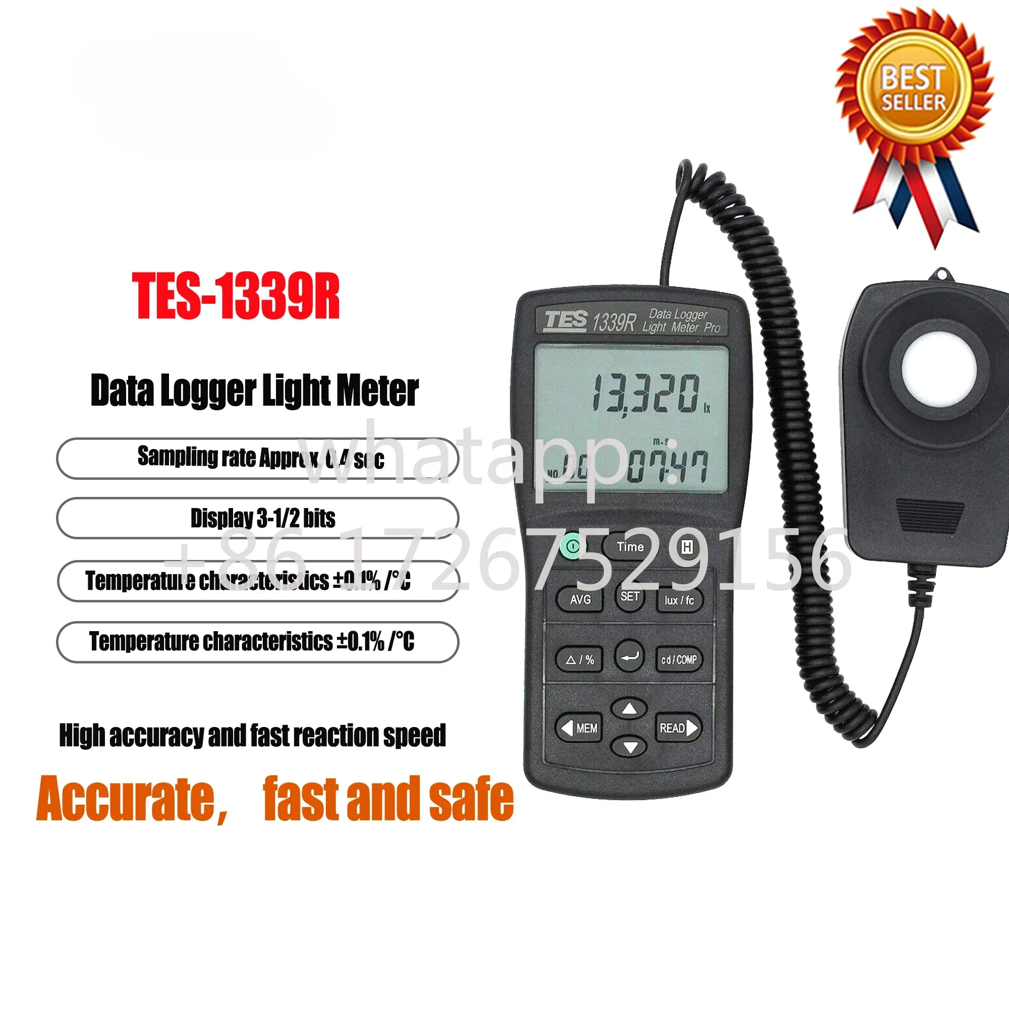 TES-1339R 휴대조도계 조도계 데이터 로거 측정 범위 0.01 999900 Lux 홀드 기능.
