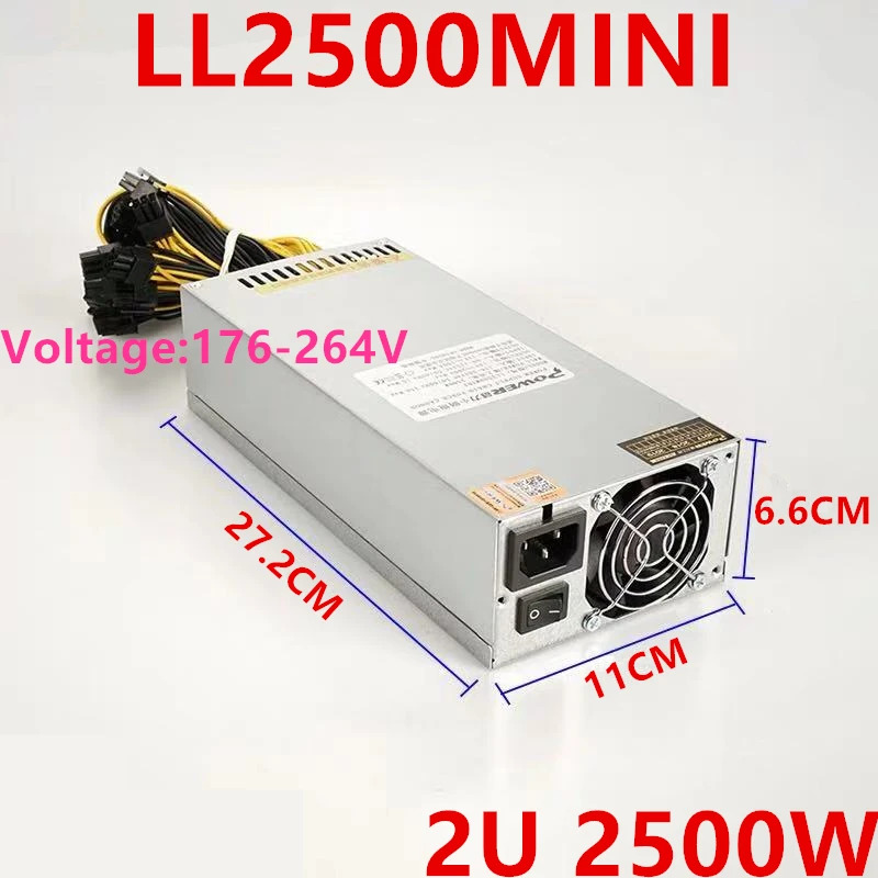 단일 채널 12V S7 S9 T9 A7 E9 L3D3 2U 10xP6 2500W 마이닝 전원공급장치 LL2500MINI새 PSU