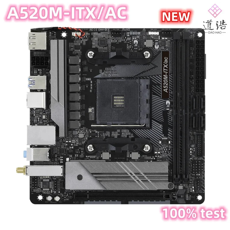 ASRock호환 A520M-ITX/AC 마더보드기능 64GB M.2 HDMI PCI-E3.0 소켓 AM4 DDR4 Mini-ITX A520 메인보드 완전 작동 리퍼