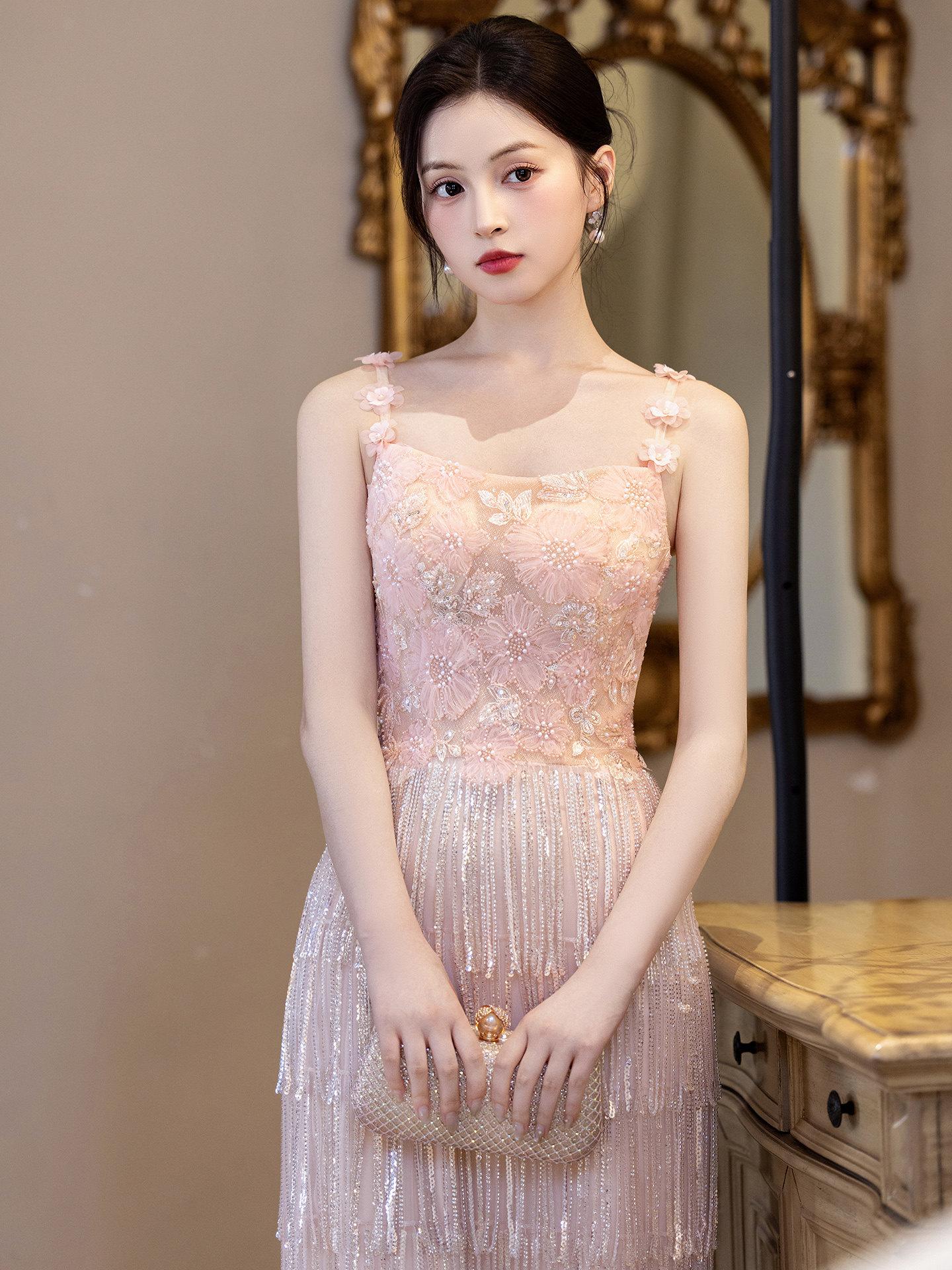 2부유색드레스 핑크 고급 웨딩촬영 셀프 댄스복 파티 - 상세 이미지 5
