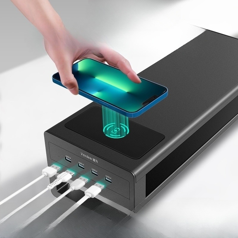 충전식 모니터선반 usb 허브 알루미늄합금 2단 블랙 컴퓨터모니터 TV받침대 - 상세 이미지 2