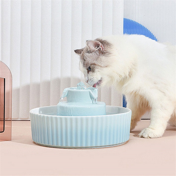 강아지 고양이 자동 고급 세라믹 도자기 저소음 원형 폭포수 분수형 깨끗한 음수량 증가 - 상세 이미지 2