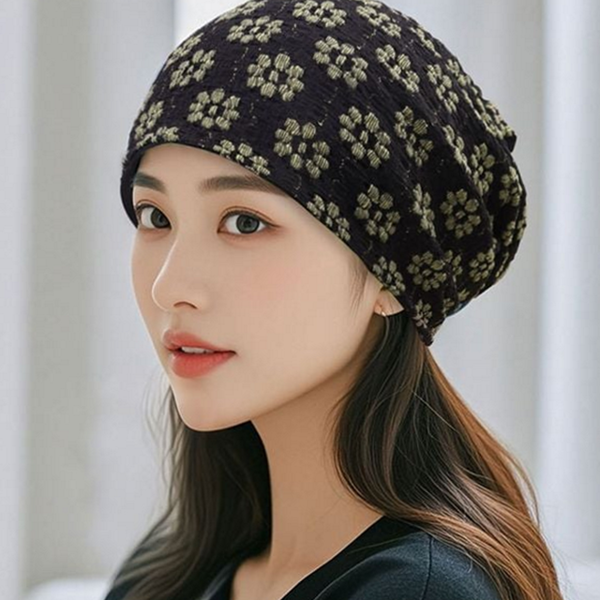 루즈핏 여성 두건 모자 플라워 꽃무늬 비니 사계절 항암 - 상품 이미지