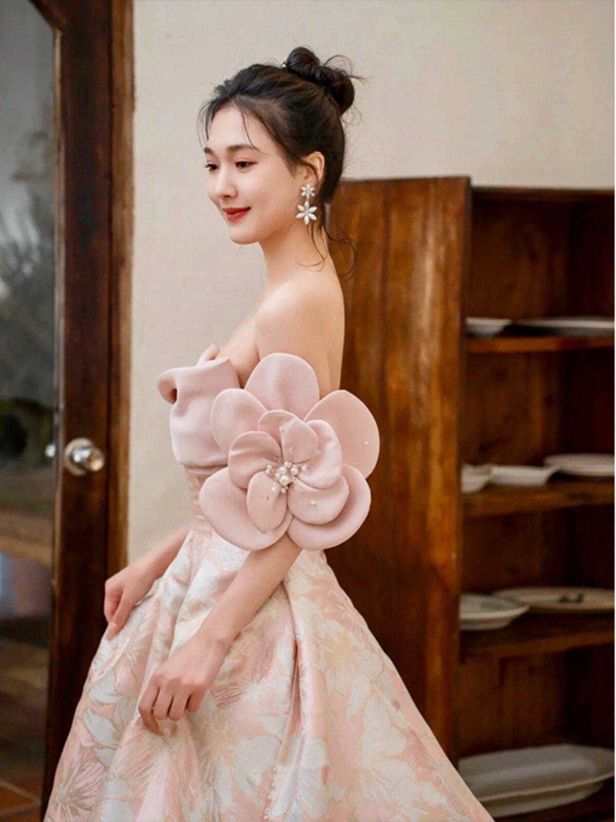 핑크 꽃 결혼식 피로연 드레스 빅 플라워 - 상세 이미지 5