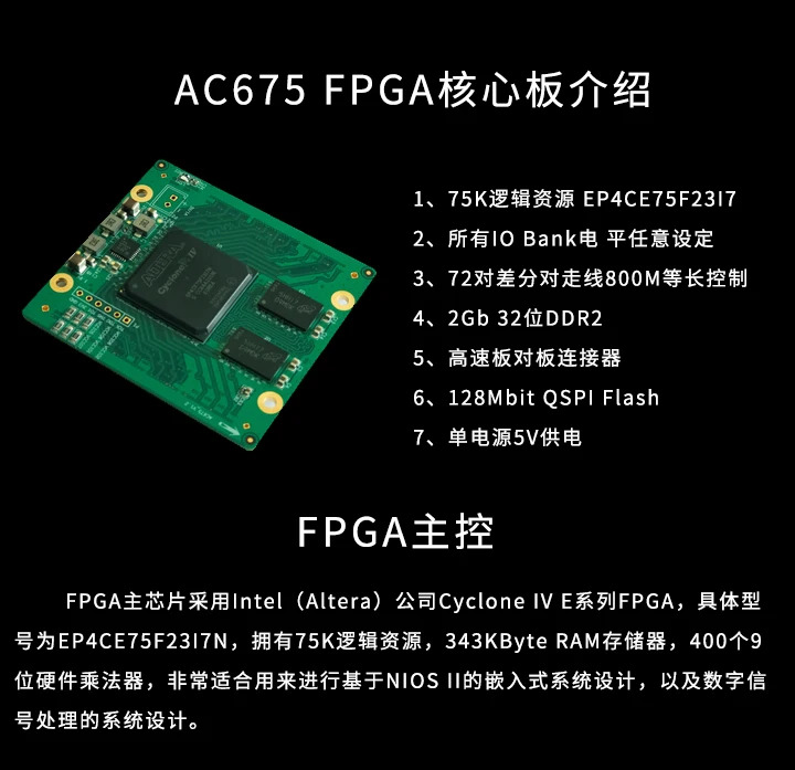 EP4CE75 FPGA 개발보드 코어 보드 IO 레벨 72 쌍 LVDS 32 비트 DDR2 AC675 로 설정 가능