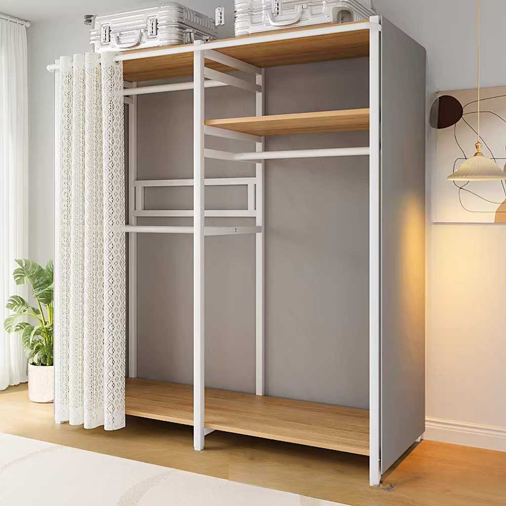 조립식 시스템행거 고정식 옷 철제 드레스룸 모던 긴 100x45x200cm 커튼+커버/ 화이트 - 상품 이미지