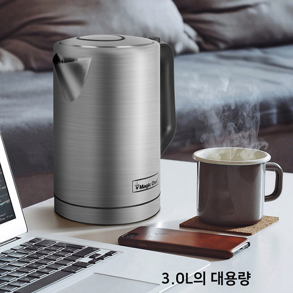 매직쉐프 스테인레스 무선 전기주전자 3L 대용량 스틸 무선포트 급속가열 자동전원차단 - 상세 이미지 4