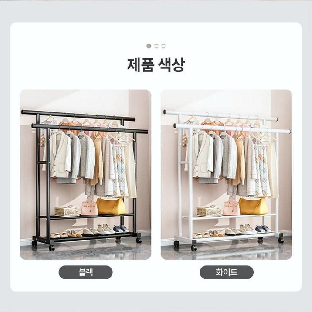 튼튼한 철제 스탠드 옷걸이 행거 1단 2단 120cm 선반 고정형 이동형 - 상세 이미지 5