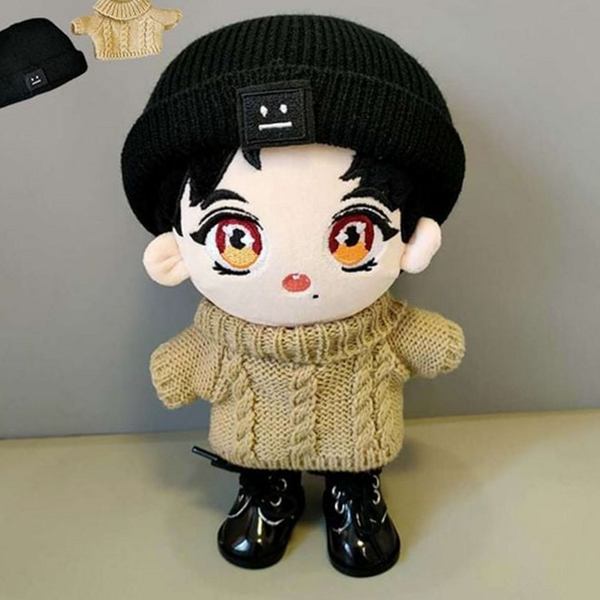 아이돌 20cm 인형의상 꽈배기 니트 스웨터 비니 인형옷 겨울 인형의류 - 상품 이미지