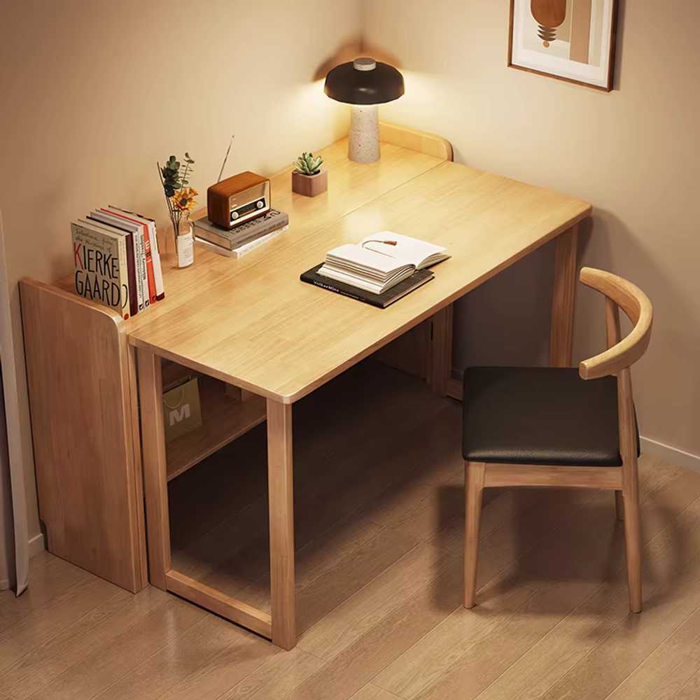 원목 접이식 책상 공부방 좁은공간 서재 공부 선반형 월넛 테이블+의자 80x60x75cm 이미지 7