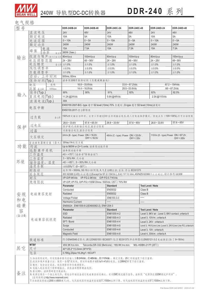 대만 Mingwei 전원공급장치 DDR-240C-48 레일 타입 DC-DC 컨버터 신 240W 48V