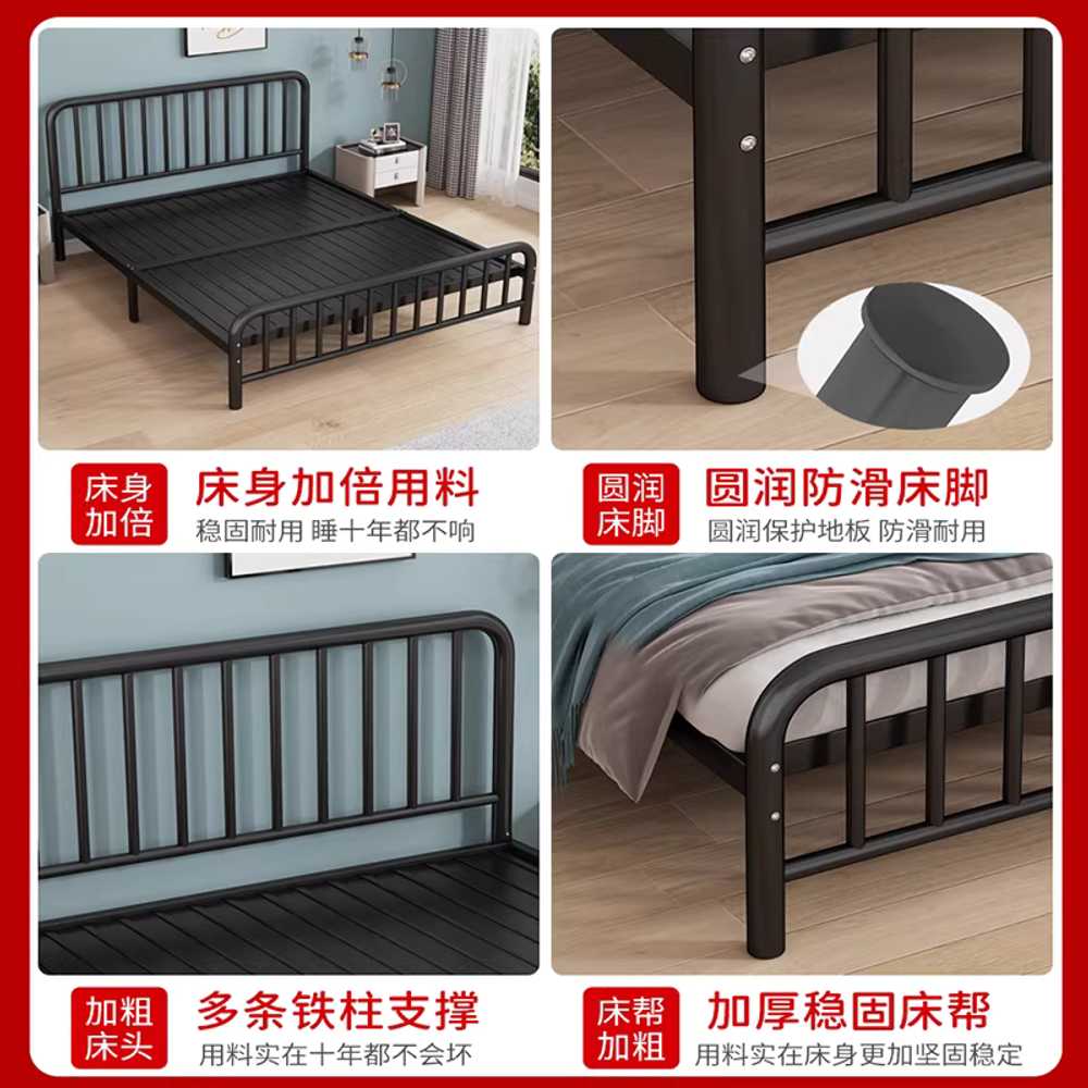 철제 침대 프레임 블랙 접이식 철재 원룸 폴딩 간이 블랙/100x190cm - 상세 이미지 4
