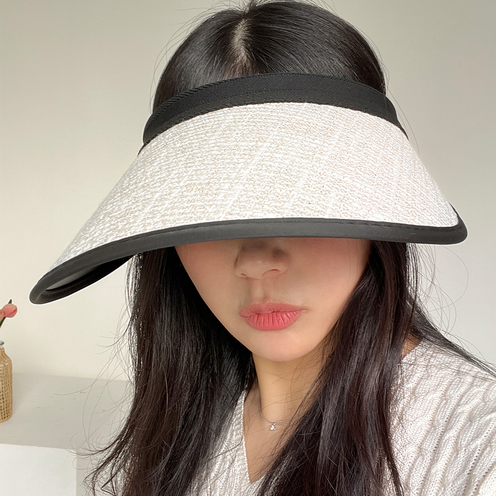 [여성썬캡] 자외선차단모자 썬캡 라탄 햇빛가리개 산책 라피아 린넨 물놀이 휴양지 이미지 2