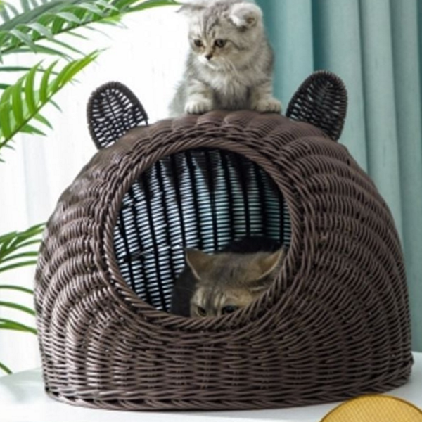 반려동물 고양이 하우스 라탄 고양이 숨숨 집 은신처 실내 - 상품 이미지