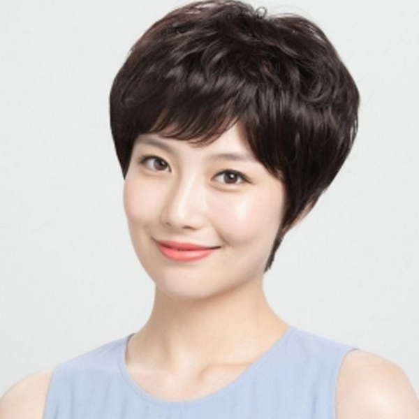 인모 여성 통가발 커트 숏 컷 부분 단발 새치 - 상품 이미지
