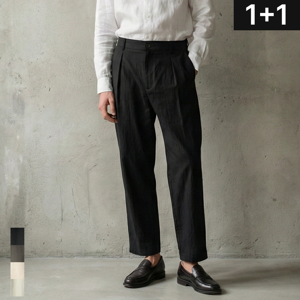 1+1 남자면바지 테이퍼드 나일론 남성 바지 뒷밴딩 빅사이즈 팬츠 블랙 차콜 베이지 제품 이미지