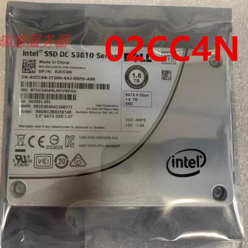 02CC4N 2CC4N SSDSC2BX016T4RDELL DC S3610 1.6TB 2.5 SATA새 솔리드 스테이트 드라이브