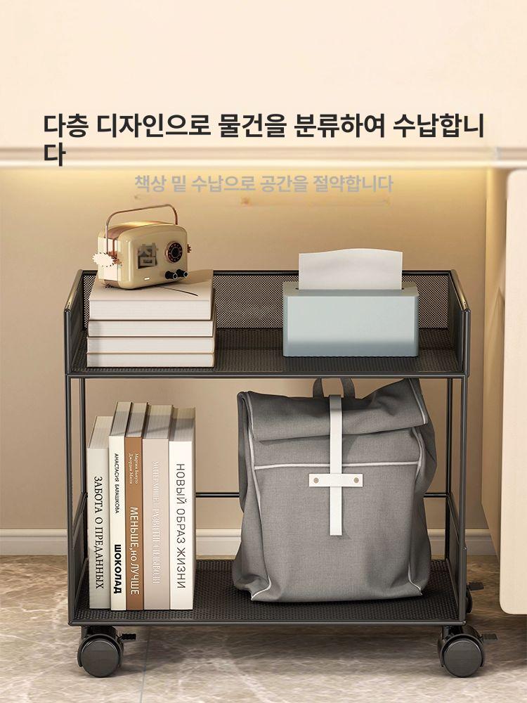 자취방 선반 사무용 인테리어 튼튼한 미니 서재 수납 밑 블랙 2단 중형 이동식 - 상세 이미지 3