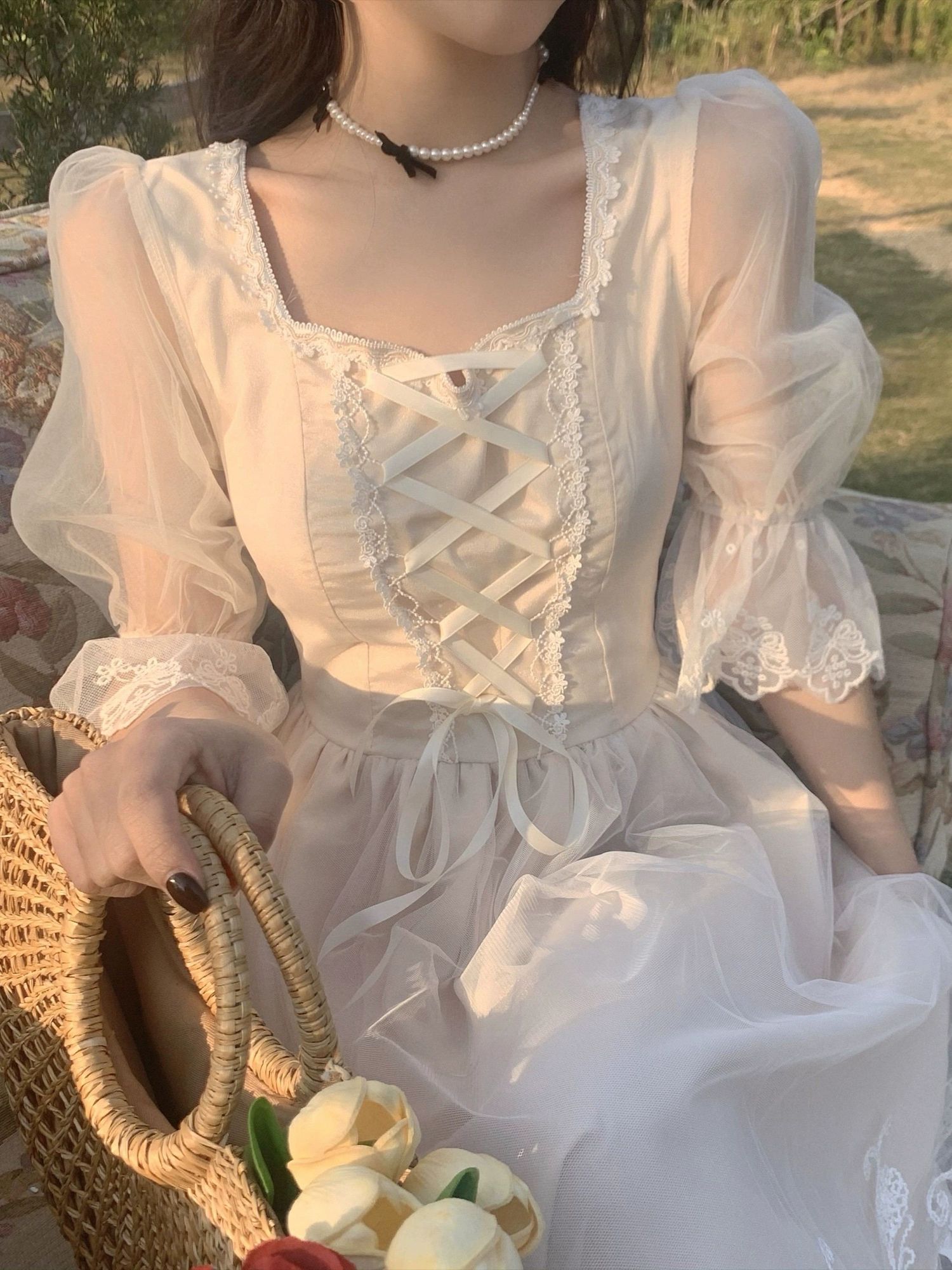 스퀘어카라 이브닝파티 여름원피스 스몰 셀프웨딩 2부 반팔 드레스 브라이덜샤워 연주회 시상 - 상세 이미지 3