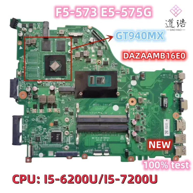 I5 CPU 940MX DDR4 메보드가 장착 된 Acer Aspire F5-573 E5-575G 노트북 마더보드 새 DAZAAMB16E0 완전 작동 리퍼