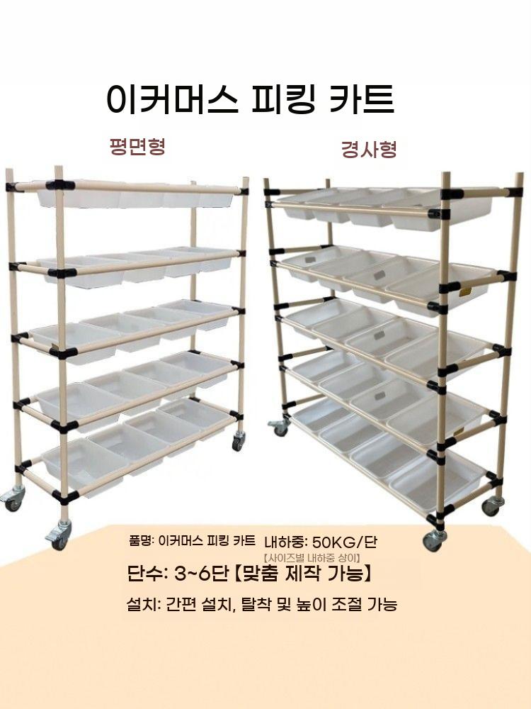 피킹카트 서랍 트롤리 플라스틱 적재함 바퀴 공장 창고용 물류 이동식 정리 선반 수납함 이미지 6