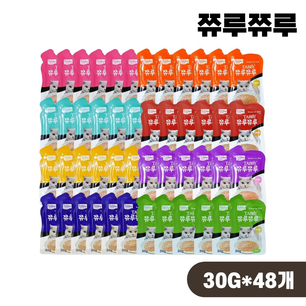 테비 쮸루쮸루 파우치 고양이 간식 습식 8종 콤보, 30g, 48개 - 상품 이미지