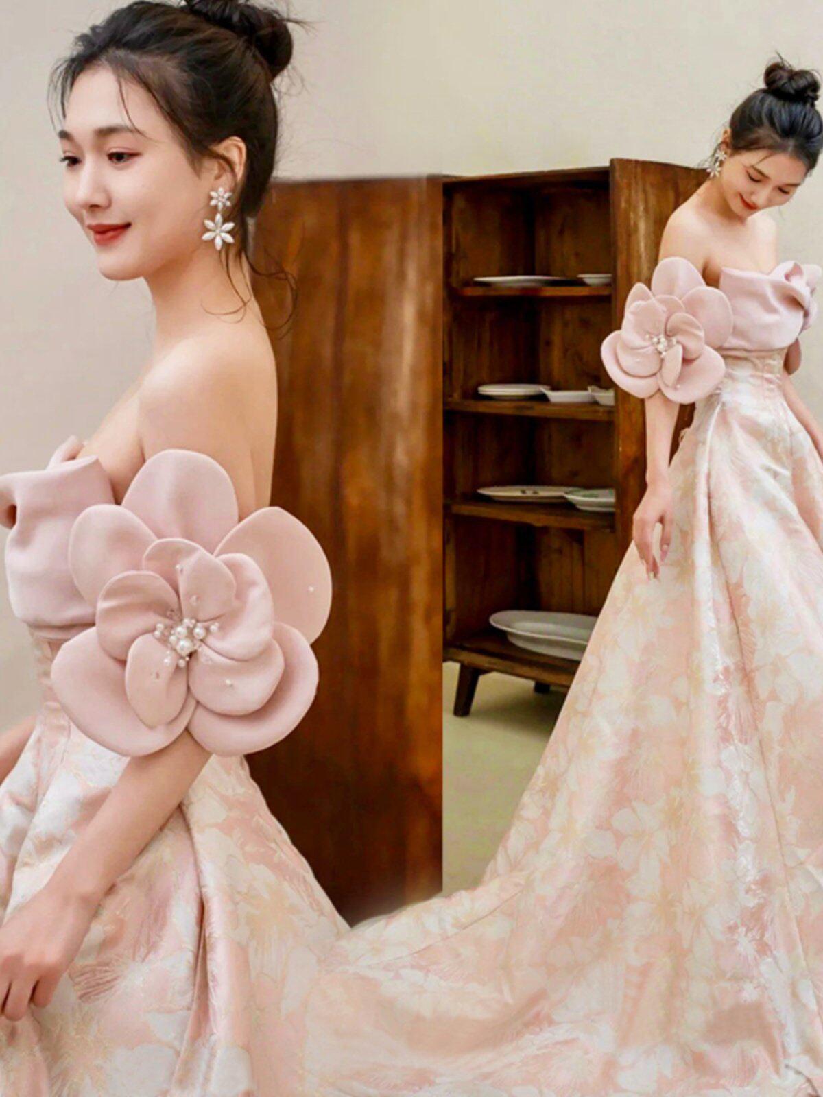 핑크 꽃 결혼식 피로연 드레스 빅 플라워 - 상품 이미지