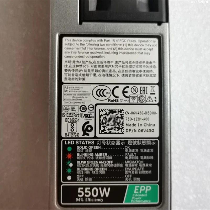 새 전원공급장치 DELL R330 R430 R340 R440 R3930 550W 06V43G D550E-S1 DPS-550AB-8 A 6V43G