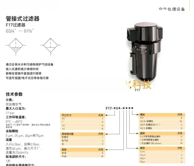 F17-800-A3DG 필터/감압밸브/오일 미스터/전자기 밸브/실린더