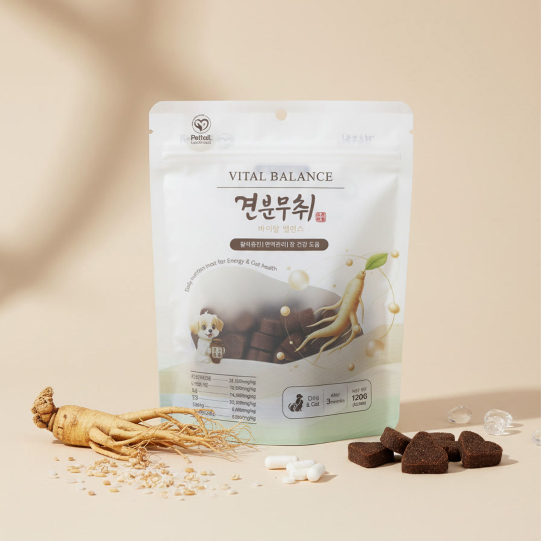 펫테일럽앤힐 견분무취 바이탈밸런스 강아지 간식 변냄새 제거 장건강 유산균 영양간식 제품 이미지