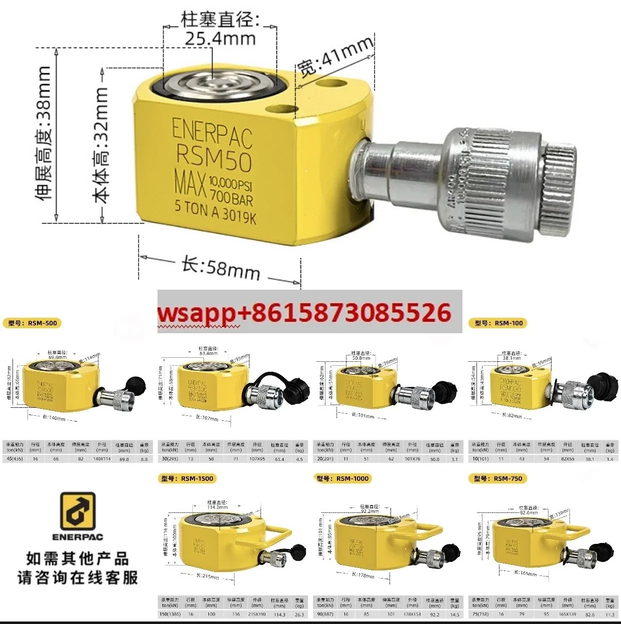 미국 Enpak 잭 유압 실린더 RSM 시리즈 RSM-50-100-200-300-500