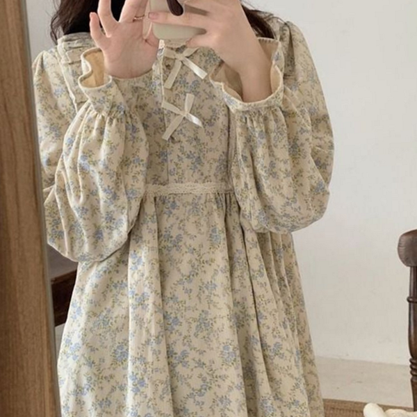 꽃무늬 여성 잠옷 원피스 플라워 잠옷 파자마 웨어 - 상품 이미지