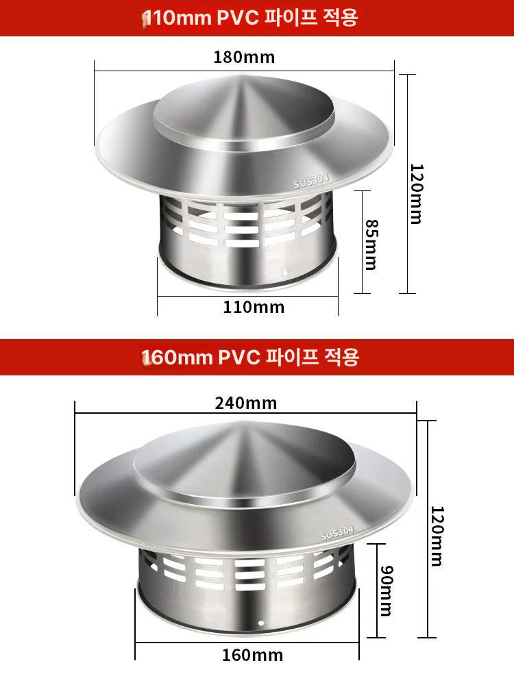 난로 덮개 비가림막 스텐연통 굴뚝 뚜껑 상단 덕트 100mm 이미지 6