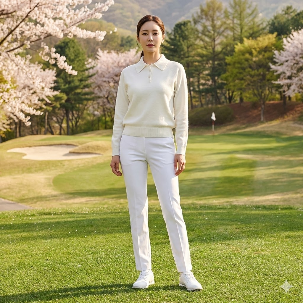 볼빅 여자 봄 골프웨어 간절기 부드러운 니트 카라 골프 티셔츠 - 상세 이미지 4