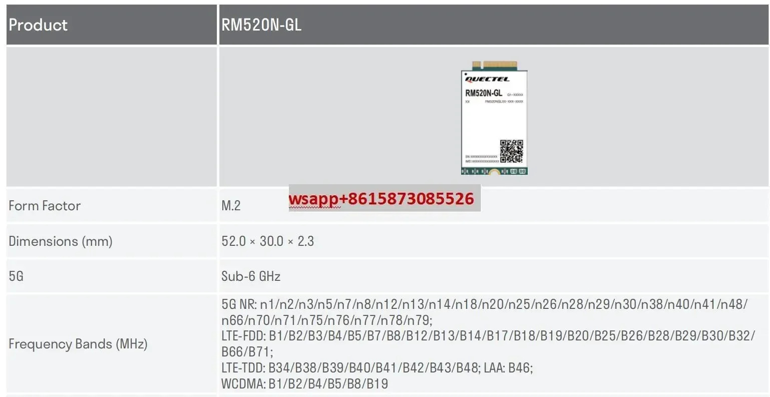 Quectel RM520N-GL RM520NGLAA-M20-SGASA 5G NR sub-6GHz mmWe 모듈 M.2 MIMO RM520F-GL 아님 LTE-A Cat 20 E