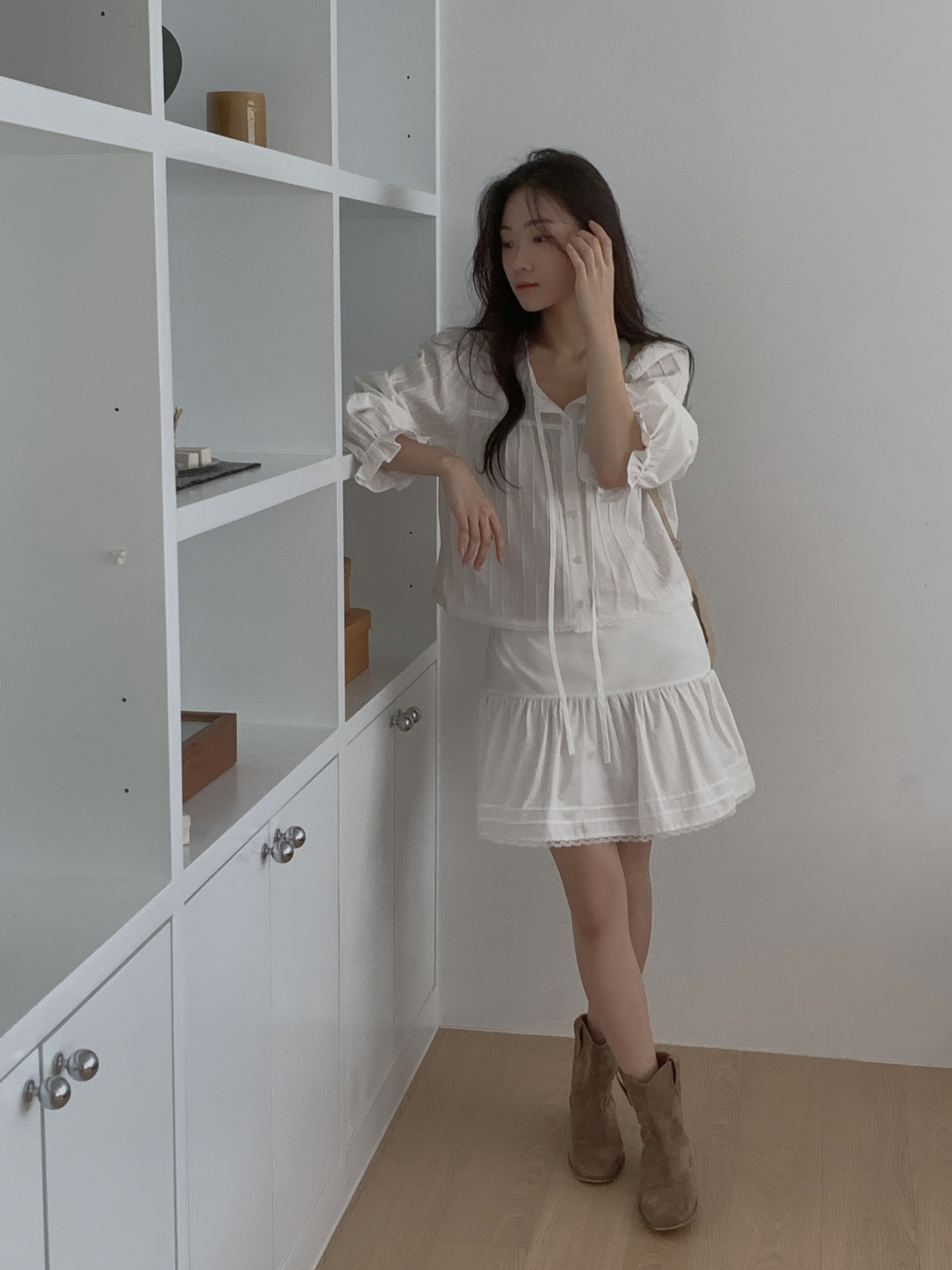 봄신상 오버무드 여성 레이어드 프릴 밴딩 레이스 스트링 미니 스커트 - 상세 이미지 3