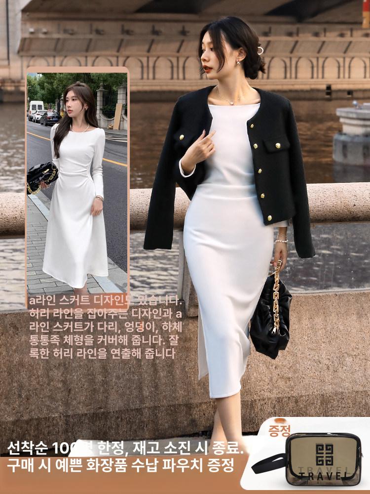 피로연원피스 보우트넥 긴팔 원피스 상견례옷차림 돌잔치 정장원피스 - 상세 이미지 5