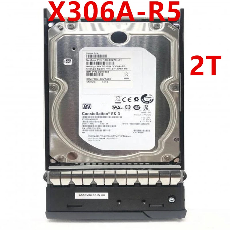 NetApp오리지널 HDD X306A-R5 SP-X306A-R5 서버 내부 NetApp 2TB 3.5 인치 SATA 6 Gb/s 128MB 7200RPM 신