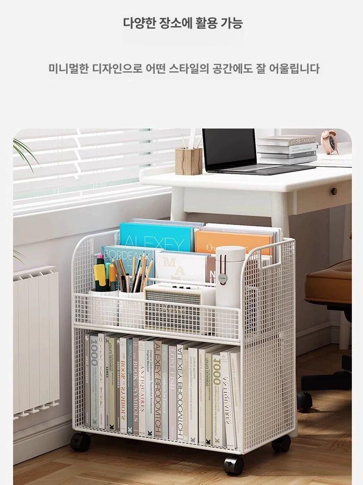 이동식 전면 책장 철제 트롤리 수납함 낮은책꽂이 수납장 거실 북카트 서재 - 상세 이미지 2