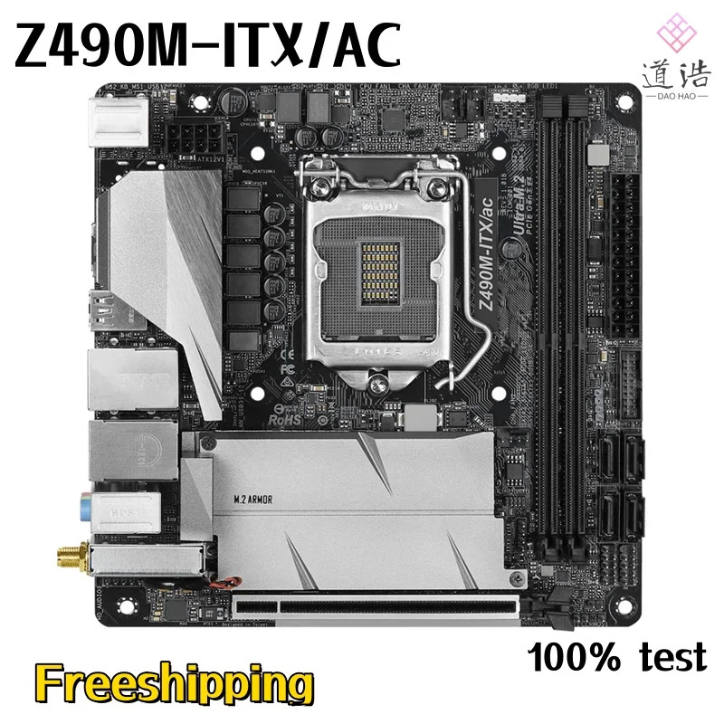 ASRock호환 Z490M-ITX/AC 마더보드64GB HDMI PCI-E3.0 M.2 LGA 1200 DDR4 Mini-ITX 17x17 Z490 메인보드 완전 작동 리퍼