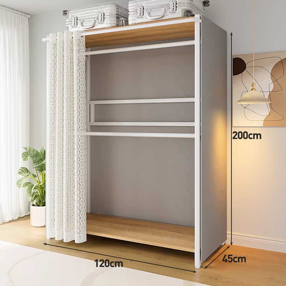 조립식 시스템행거 고정식 옷 철제 드레스룸 모던 긴 100x45x200cm 커튼+커버/ 화이트 이미지 7