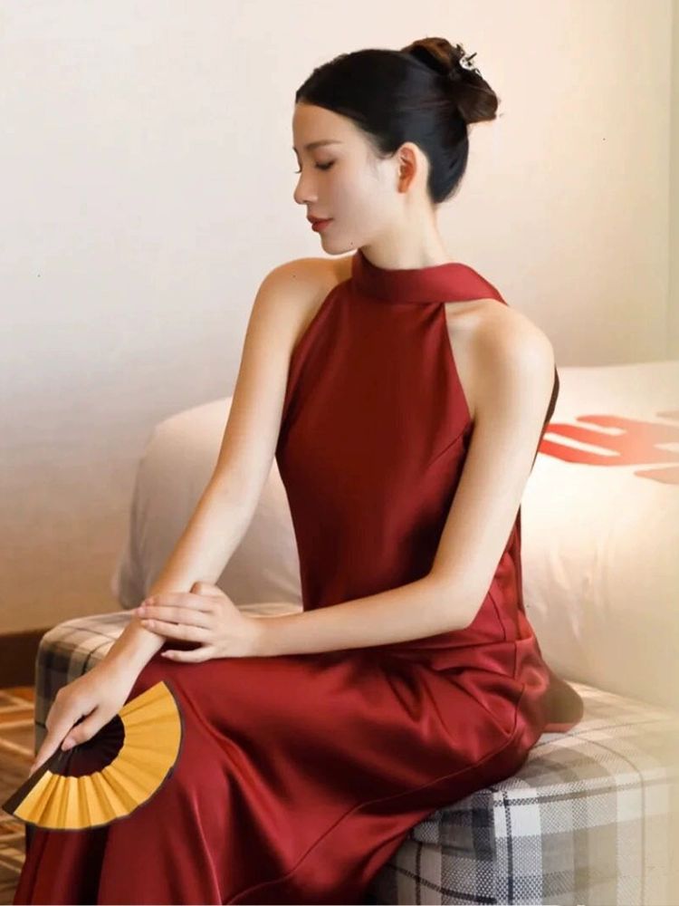 홀터넥웨딩드레스 유색드레스 레드드레스 결혼식2부 연회장원피스 - 상세 이미지 4