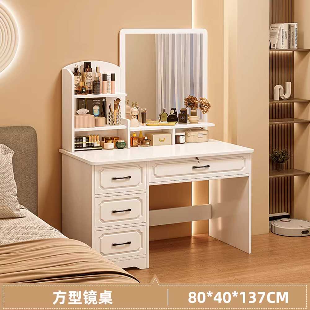 조명 화장대 서랍장 LED 거울 수납 모던 크림색 원목 이미지 8