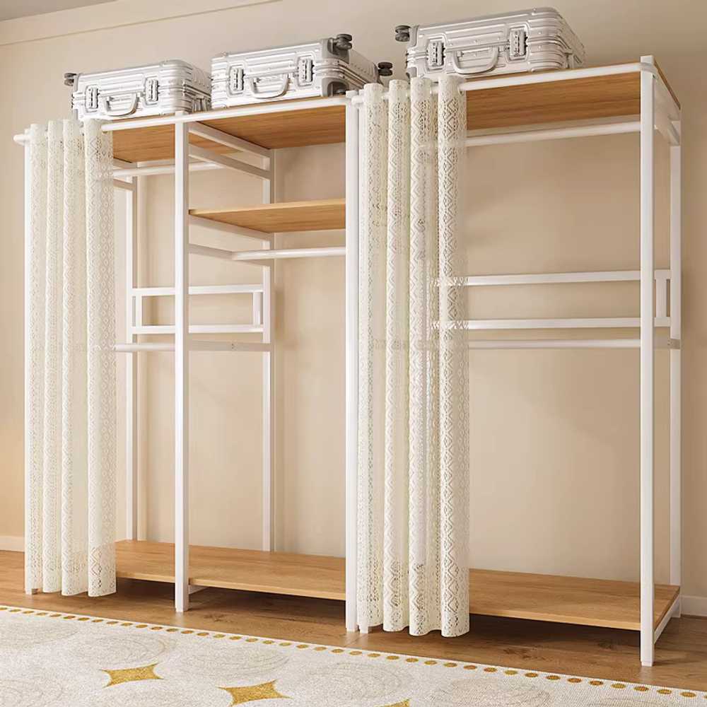 조립식 시스템행거 고정식 옷 철제 드레스룸 모던 긴 100x45x200cm 커튼+커버/ 화이트 이미지 8
