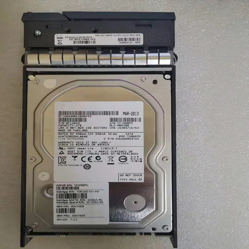 NetApp오리지널 HDD X306A-R5 SP-X306A-R5 서버 내부 NetApp 2TB 3.5 인치 SATA 6 Gb/s 128MB 7200RPM 신
