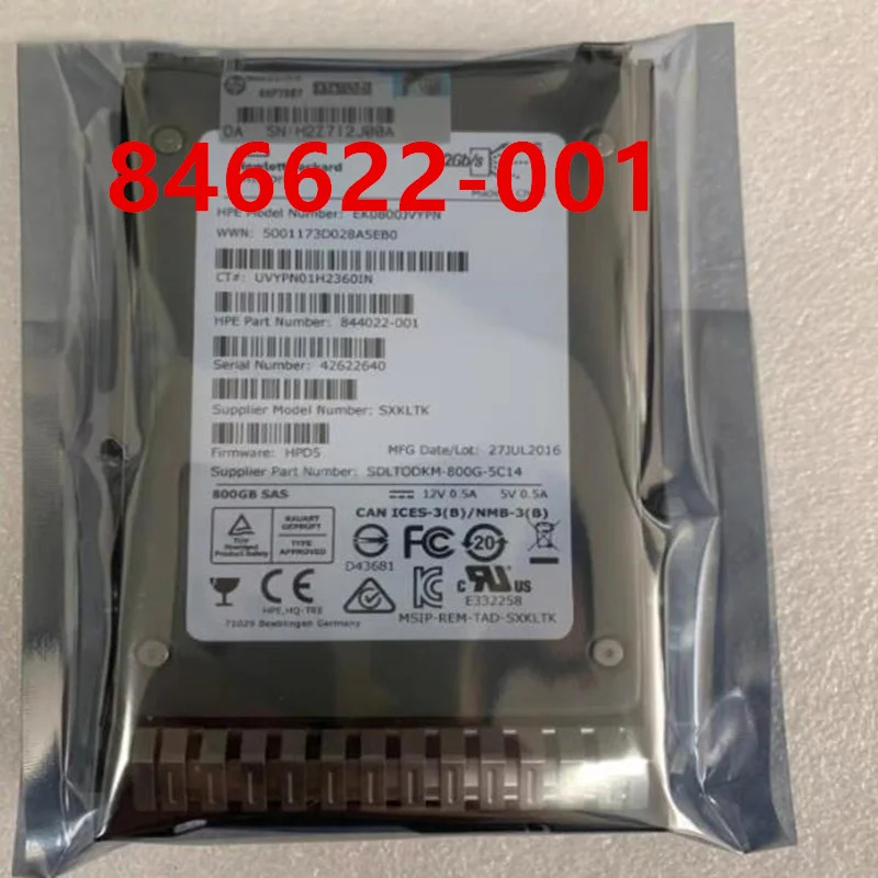 hp호환오리지널 솔리드 스테이트 드라이브 2.5 인치 SSD SATA 800GB 846430-B21 846622-001 거신